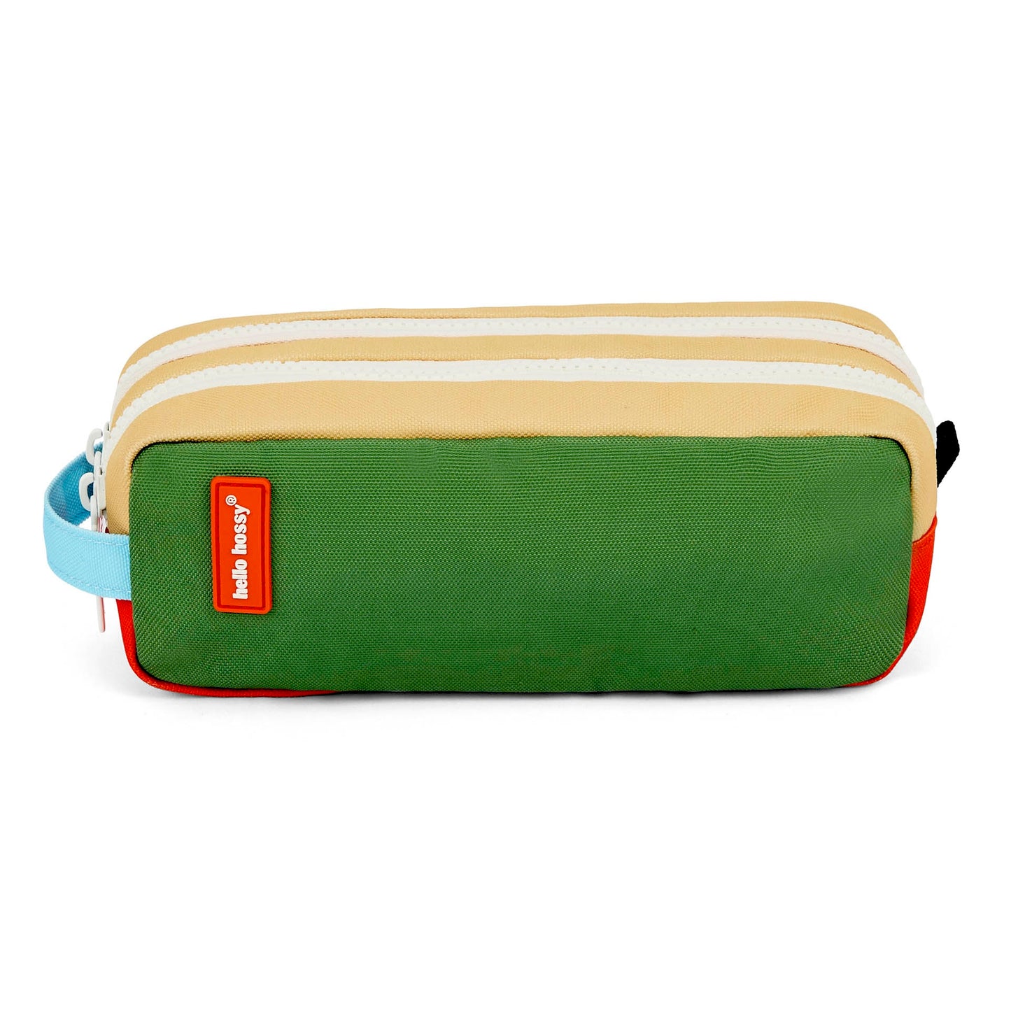 Trousse scolaire enfant vert beige rayé deux compartiments Hello Hossy