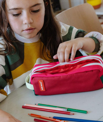 Trousse scolaire enfant framboise double compartiment Hello Hossy