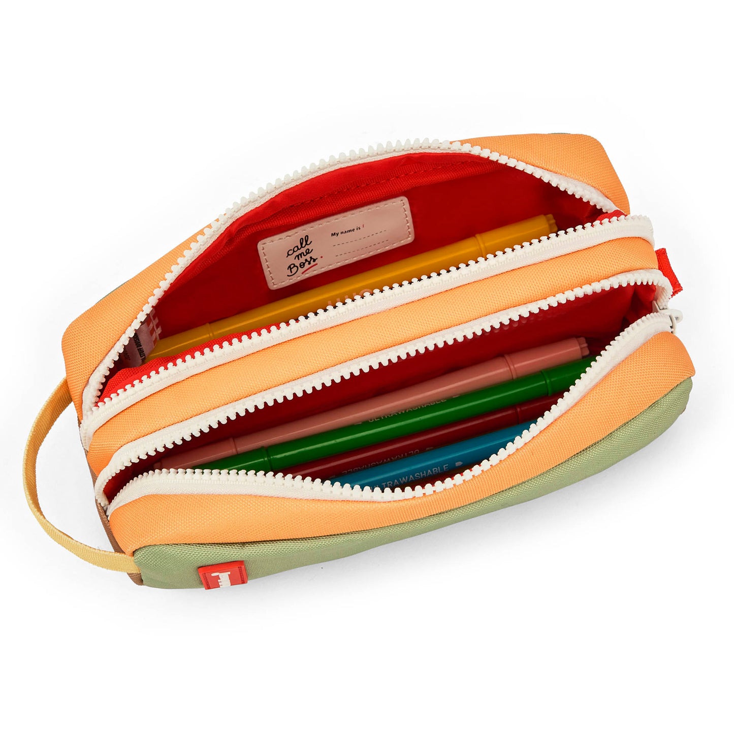 Trousse scolaire enfant vert compartiments doubles Hello Hossy