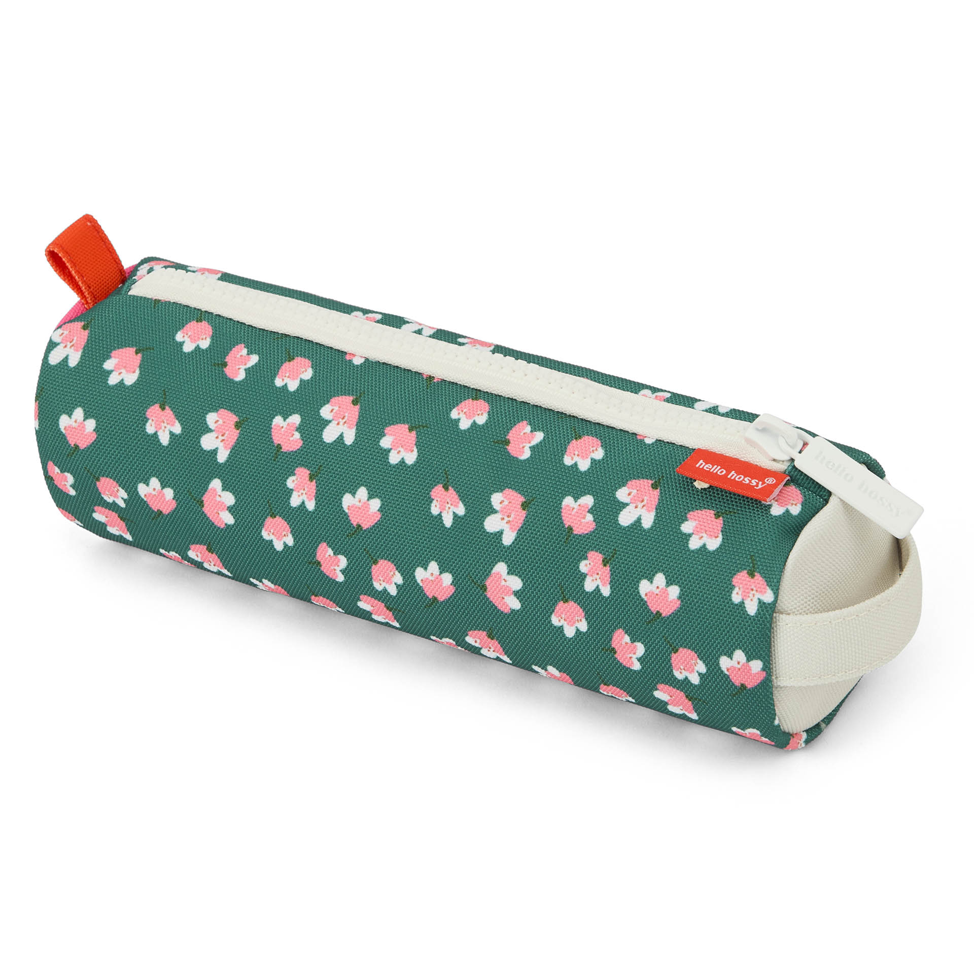 Trousse scolaire enfant verte imprimé fleurs rose fermeture zippée Hello Hossy