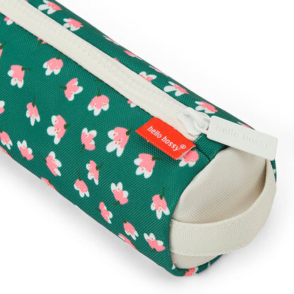 Trousse scolaire enfant verte motif fleurs rose zip crème Hello Hossy