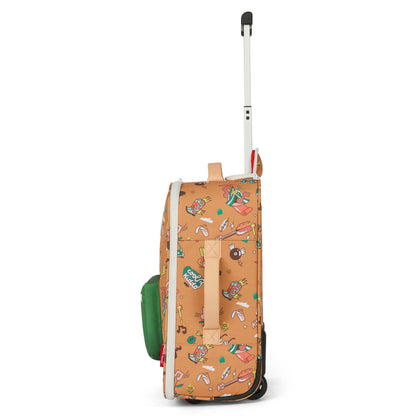 Valise enfant marron motif musique poche verte poignée rétractable Hello Hossy