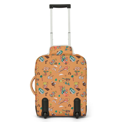 Valise enfant marron motifs musique roulettes poignée Hello Hossy