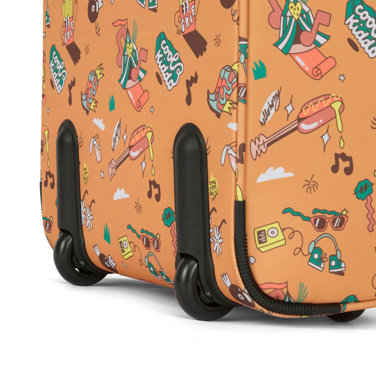 Valise enfant marron motifs musique roulettes noires Hello Hossy