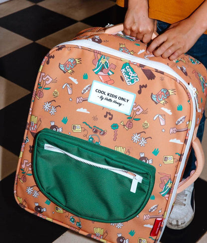Valise enfant marron motif musique poche verte Hello Hossy
