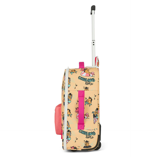 Valise enfant jaune imprimé licornes rose poignée extensible Hello Hossy