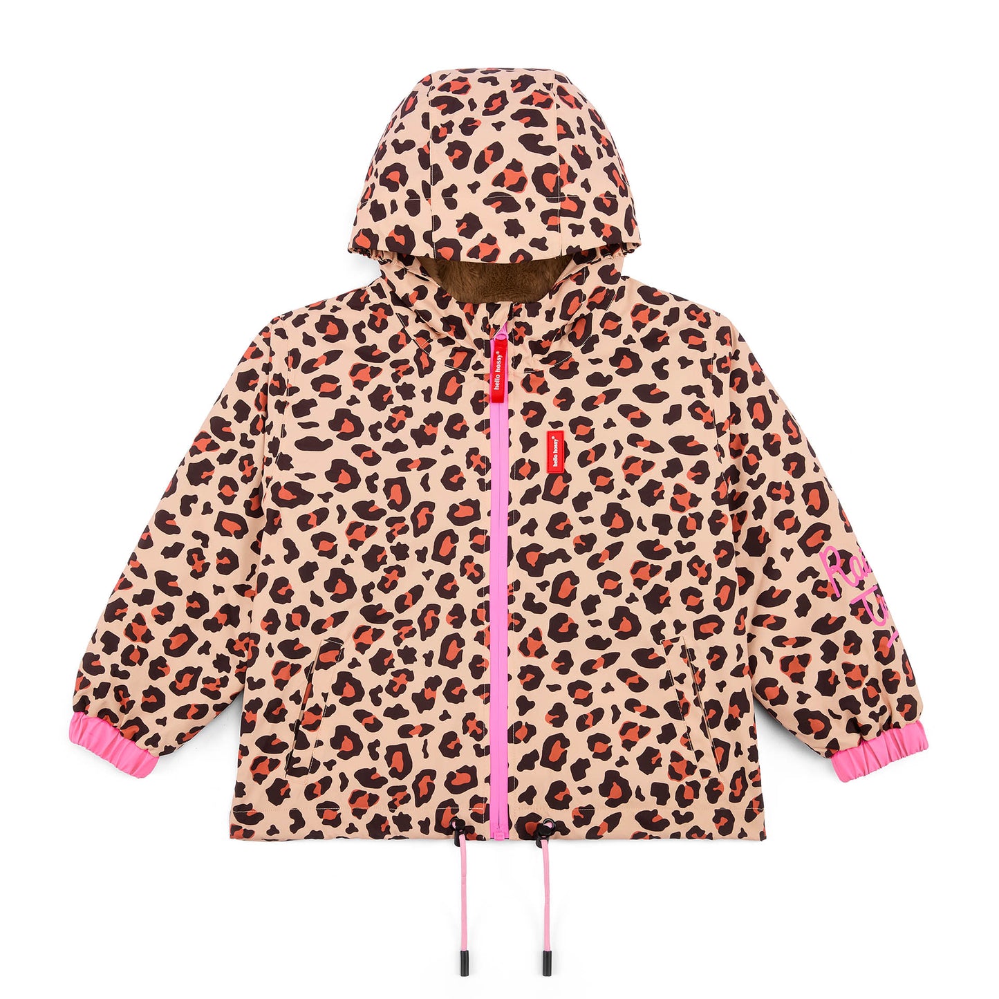 Veste hiver enfant marron imprimé léopard poches capuche Hello Hossy