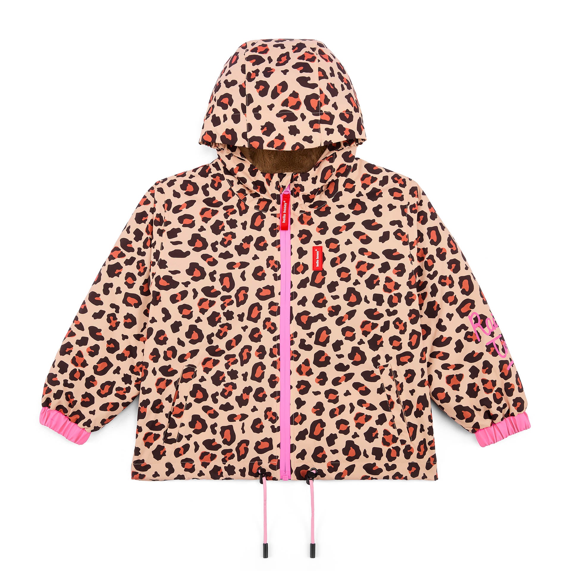 Veste hiver enfant marron imprimé léopard poches capuche Hello Hossy