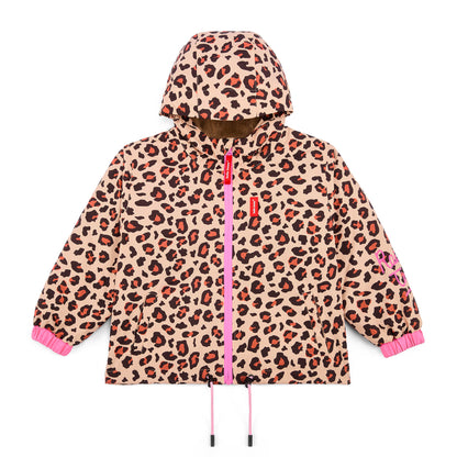 Veste hiver enfant marron imprimé léopard poches capuche Hello Hossy
