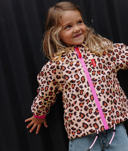 Veste hiver enfant imprimé léopard marron noir zip rose Hello Hossy