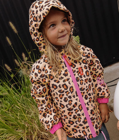 Veste hiver enfant motif léopard marron noir zip rose Hello Hossy