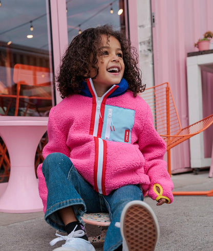 Veste polaire enfant fuchsia poche bleu col montant Hello Hossy