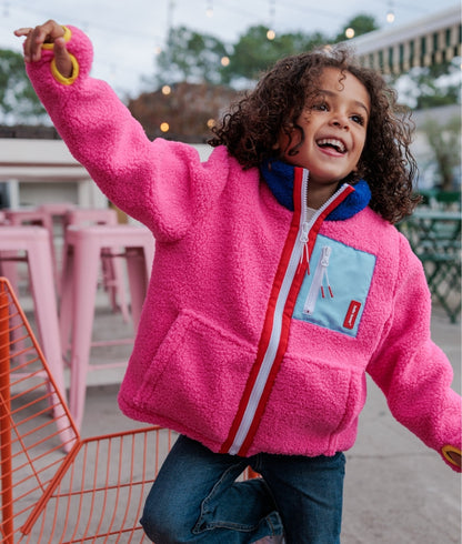 Veste polaire enfant fuchsia poche zippée bleue Hello Hossy