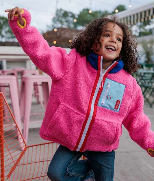 Veste polaire enfant fuchsia poche zippée bleue Hello Hossy