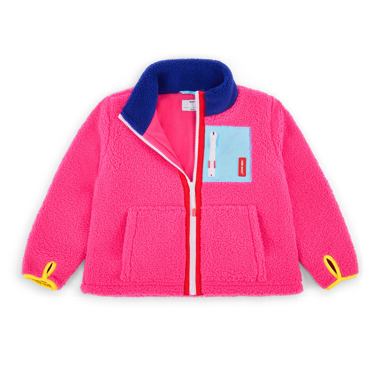 Veste polaire enfant fuchsia poche bleue détails jaunes Hello Hossy