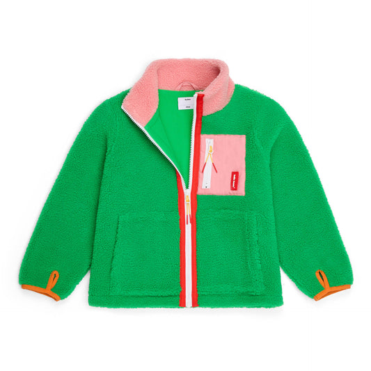 Veste polaire enfant verte et rose vue à plat Hello Hossy