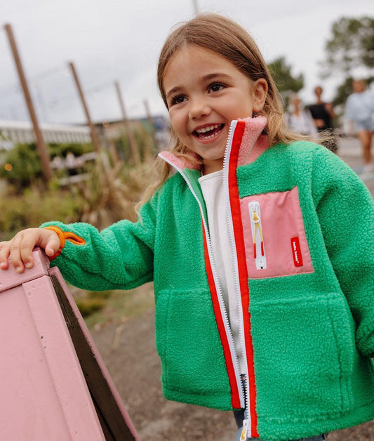 Veste polaire enfant bicolore rose et verte Hello Hossy