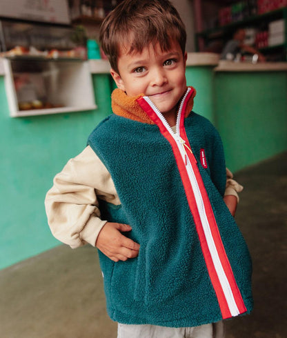 Veste polaire sans manches enfant bleu marron zip rayé Hello Hossy