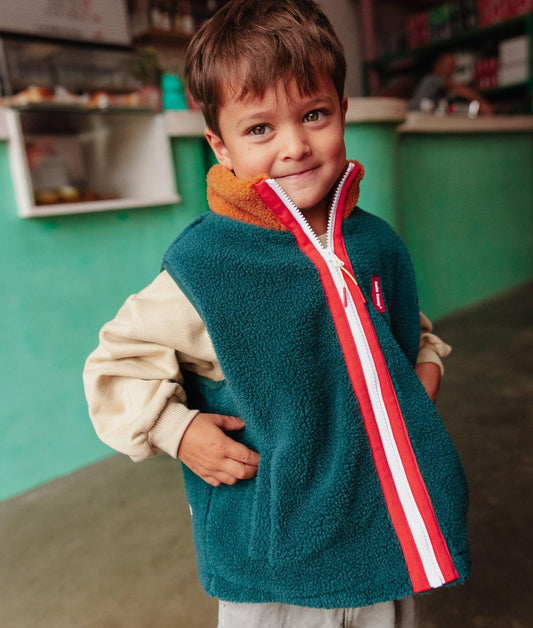 Veste polaire sans manches enfant bleu marron zip rayé Hello Hossy