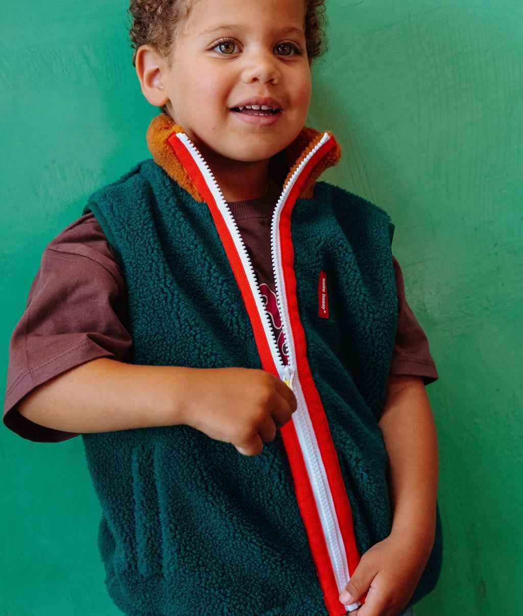 Veste polaire sans manches enfant bleu marron zip contrasté Hello Hossy